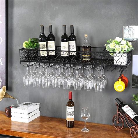 Industrial Wall Hanging Wine Rack Bar Wine Glass Rack Upside Down Wine Rack Hanging Creative