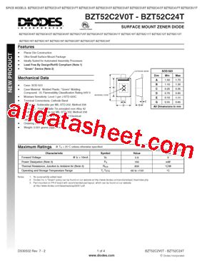 BZT52C16T Datasheet PDF Diodes Incorporated