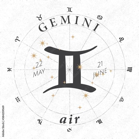 Zodiac Sign Gemini Logo and Air Lettering with Gemini Constellation ...