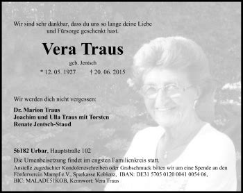 Traueranzeigen Von Vera Traus Rz Trauer De