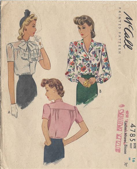 1940s Blouse Pattern Produced By The Vintage Pattern Shop