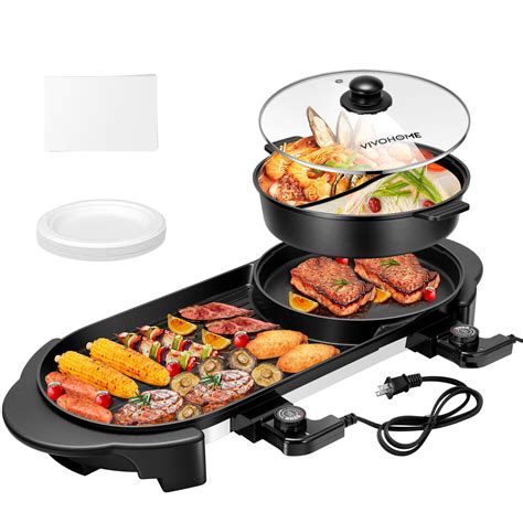 VIVOHOME 2000W Electric Hot Pot With Grill Removable Shabu Shabu Pot W Non Stick Baking Pan
