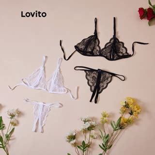 Lovito Sexy Lace Up Lingerie Sets L Black White Shopee Malaysia