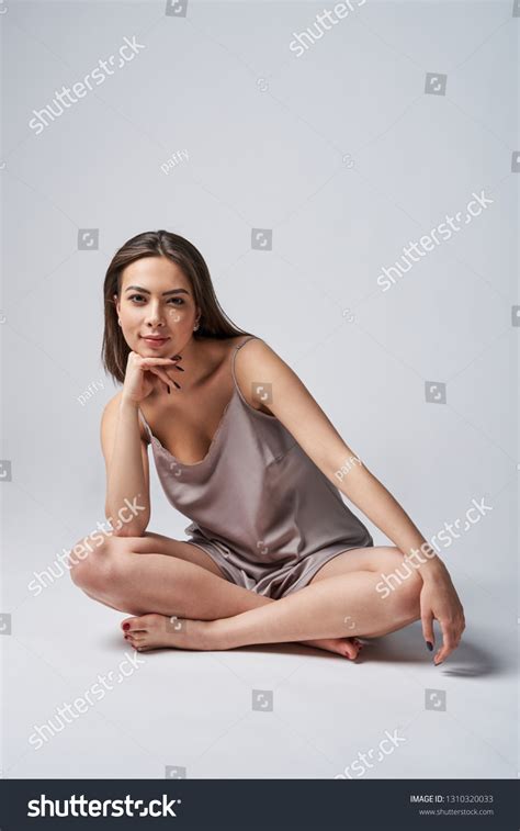 Smiling Brunette Female Satin Night Lingerie Stock Photo 1310320033 Shutterstock