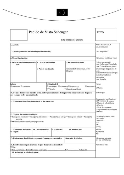 Formulário visto schengen PDF