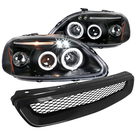 Spec D Tuning Black Led Halo Projector Headlights Type R Style Grille Compatible With Honda