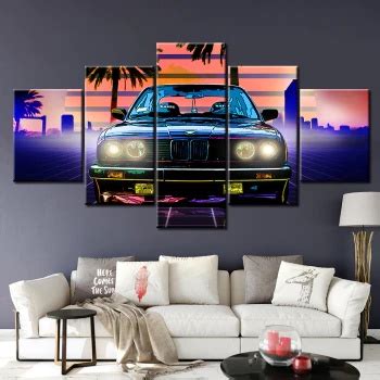 Quadro painel decorativo mosaico 5 peças BMW retrô carro classico