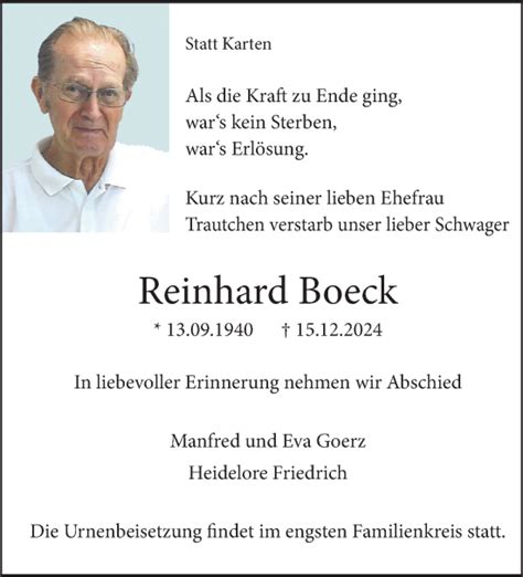 Alle Traueranzeigen für Reinhard Boeck trauer rp online de