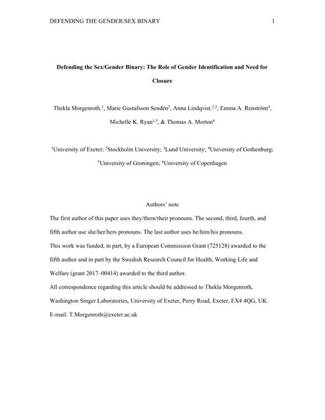 Pdf Defending The Sexgender Binary The Role Of Gender Identification And Need For Closure