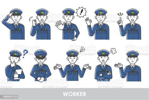 Illustration Set Of Young Male Police Officer Stock Illustration Download Image Now Adult