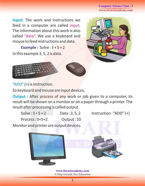 Ncert Solutions For Class 2 Computer Science 4 Input And Output Device