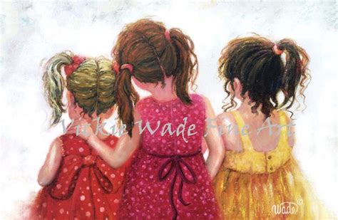 Three Sisters Art Print Three Girls Art Brunette Girls Wall Etsy