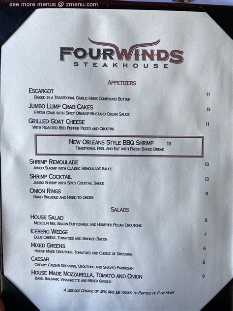 Online Menu of Four Winds Steakhouse Restaurant, Wills Point, Texas ...