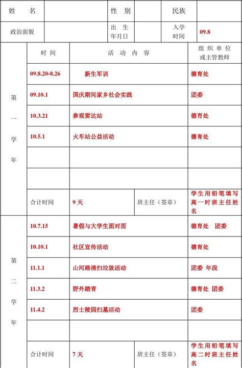 中学生社会实践活动登记表word文档在线阅读与下载免费文档