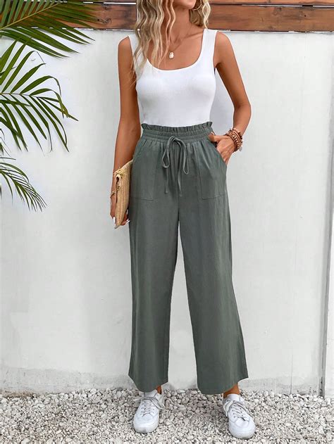 Shein Frenchy Paperbag Waist Knot Front Wide Leg Trousers Shein Uk