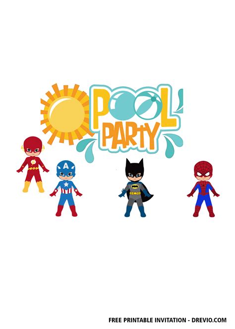 Superhero Pool Party Invitation Superheroes Birthday Invitation Pool