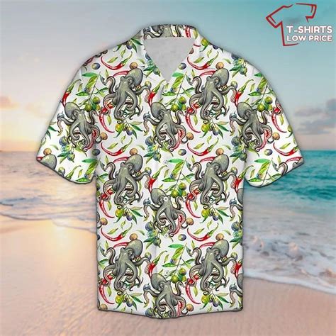 Unisex Hot Chili Peppers And Octopus Tropical Hawaiian Shirt T Shirts Low Price