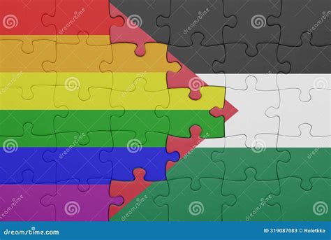 Puzzle With The Colourful National Flag Of Palestine And Rainbow Gay Pride Flag Stock Image