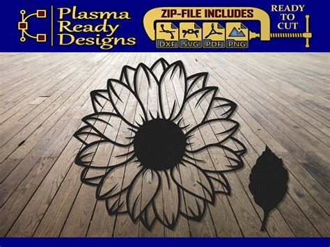 Sunflower And Leaf Svg Dxf Digital Download Laser Cnc Plasma Waterjet