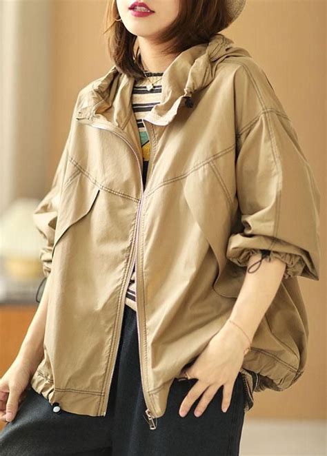 Boutique Khaki Loose Pockets Fall Hoodie Coat Long sleeve | Fall ...