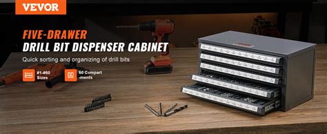 VEVOR Drill Bit Dispenser Cabinet, Five-Drawer Drill Bit Organizer ...