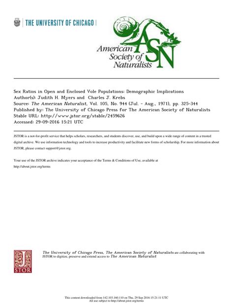 PDF Sex Ratios In Open And Enclosed Vole Populations Demographic