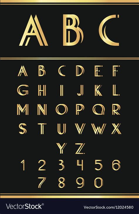 Gold Alphabetic Fonts And Numbers Royalty Free Vector Image