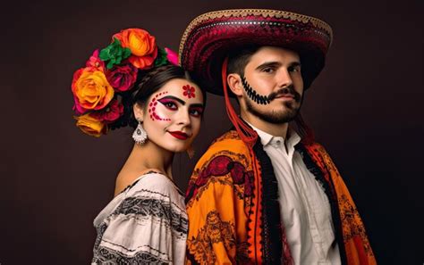 Premium Photo A Man And Woman In Traditional Mexican Costumes