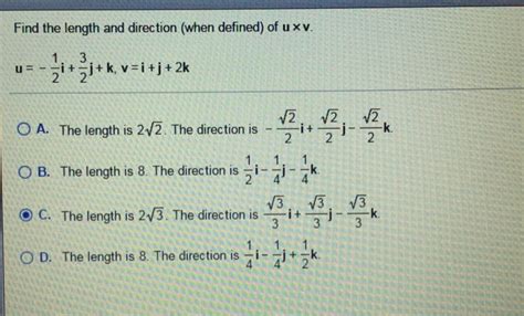 Solved Find The Length And Direction When Defined Of U X V