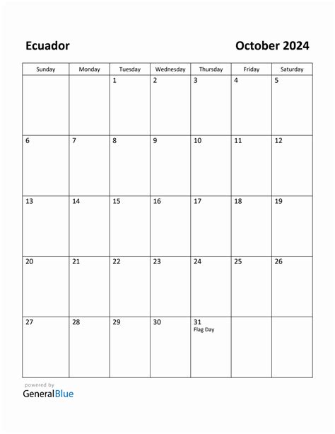 Free Printable October 2024 Calendar For Ecuador