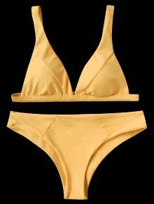 Padded Plunge Bikini Top And Bottoms MUSTARD Bikinis XL ZAFUL