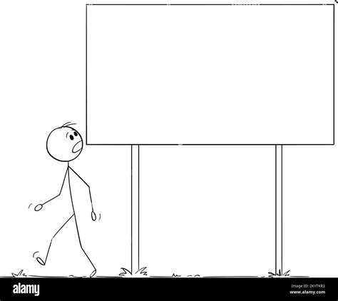 Shocked Person Looking At Empty Billboard Or Sign Vector Cartoon Stick