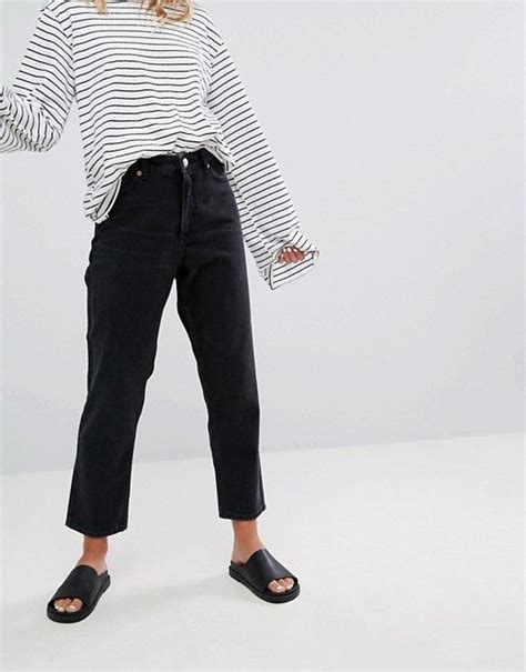 Monki Taiki High Waist Mom Jeans In Black Asos Mom Jeans Black Mom