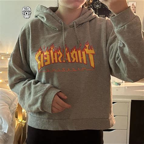 Thrasher cropped gray hoodie #thrasher - Depop