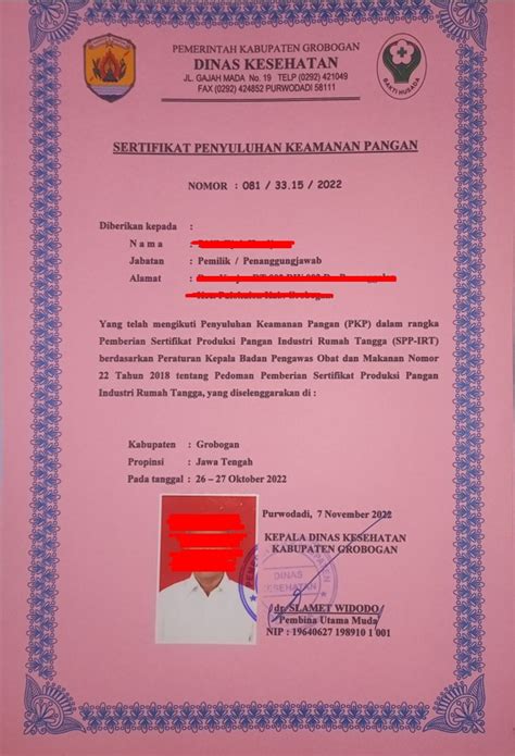 Sertifikat Penyuluhan Keamanan Pangan