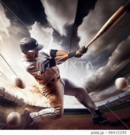 Baseball Player Hits The Ball With A Bat Pixta