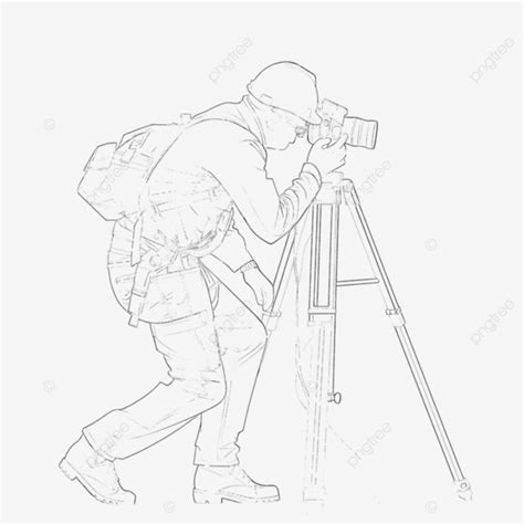 Geodetic Surveyor Using A Theodolite Side View Continuous Line Drawing