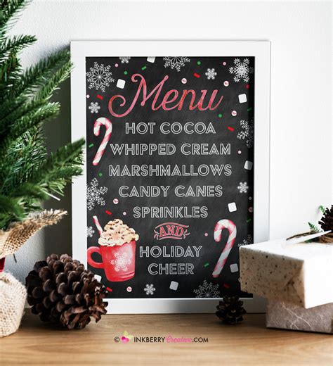 Hot Cocoa Bar Hot Chocolate Bar Printable Menu Sign Chalkboard Ch Inkberry Creative Inc