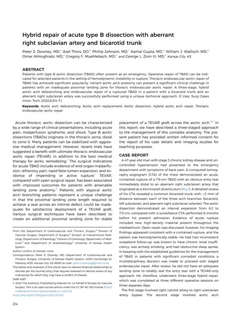 Pdf Hybrid Repair Of Acute Type B Dissection With Aberrant Right