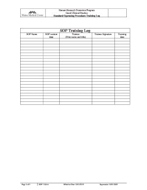 Fillable Online Standard Operating Procedure Training Log Fax Email