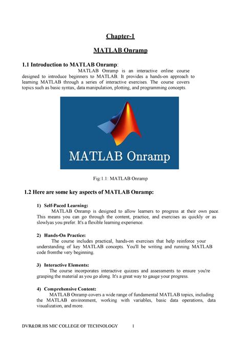 Internship Report Chapter Matlab Onramp Introduction To Matlab