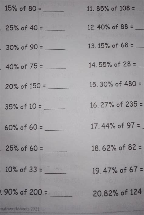 Percentage Of A Number Grade Worksheet Find The Answer Try The First