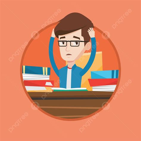 Stressed Student Studying Cartoon