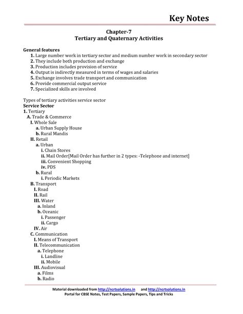 B1 12 Geography Key Notes Ch 07 Tertiary And Quaternary Activities