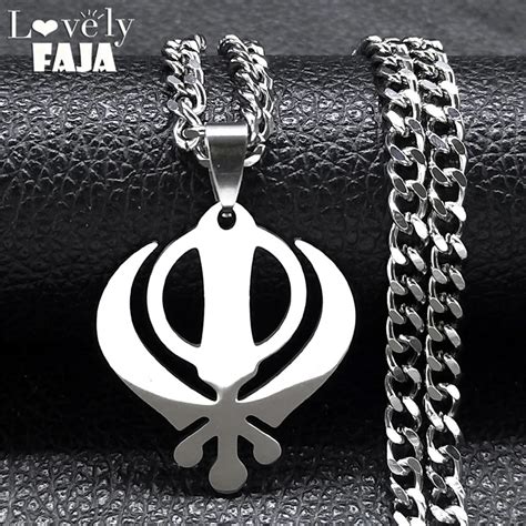 Khanda Sikhism Sikh Symbol Religious Necklace Pendant Women Stainless