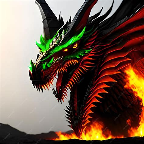 Premium AI Image | Fire breathes explode from a giant dragon in a black