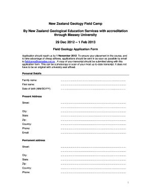 Fillable Online Massey Ac New Zealand Geology Field Camp Application