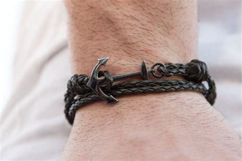 Anchor Bracelet Wrap Leather Bracelet Mens Anchor Bracelet Nautical Jewelry Silver Anchor