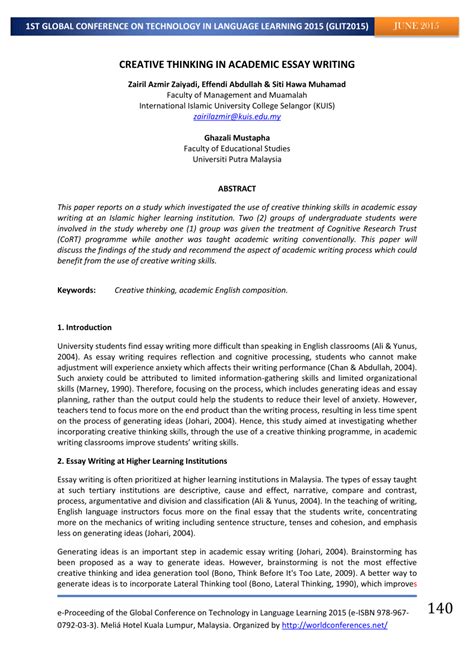 PDF CREATIVE THINKING IN ACADEMIC ESSAY WRITING