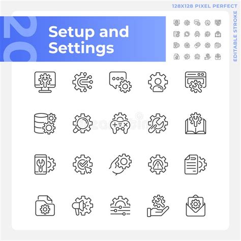 Setup And Settings Pixel Perfect Gradient Linear Vector Icons Set Stock